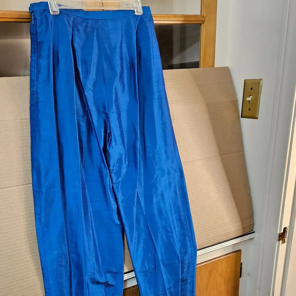 Worth: 100% Pure Silk Formal Dress Slacks Shiny Royal Blue – Size 4